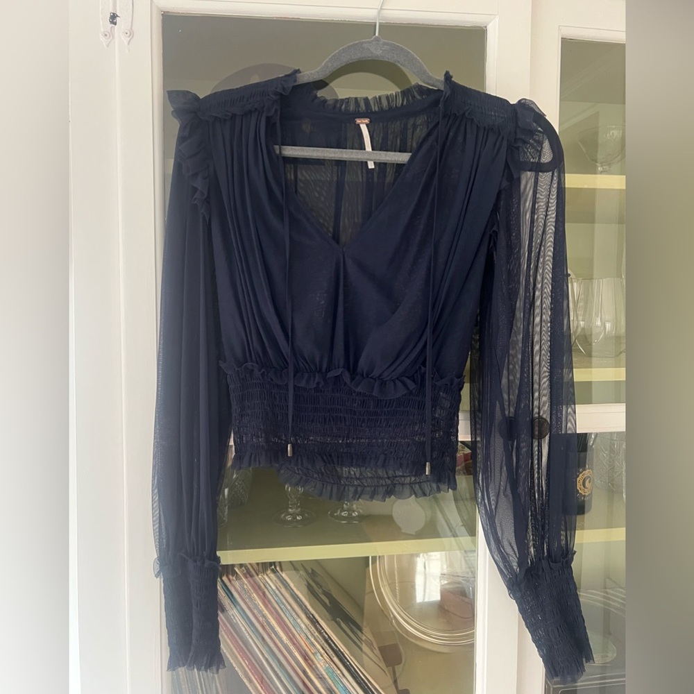 Free People Navy Sheer Women's Top